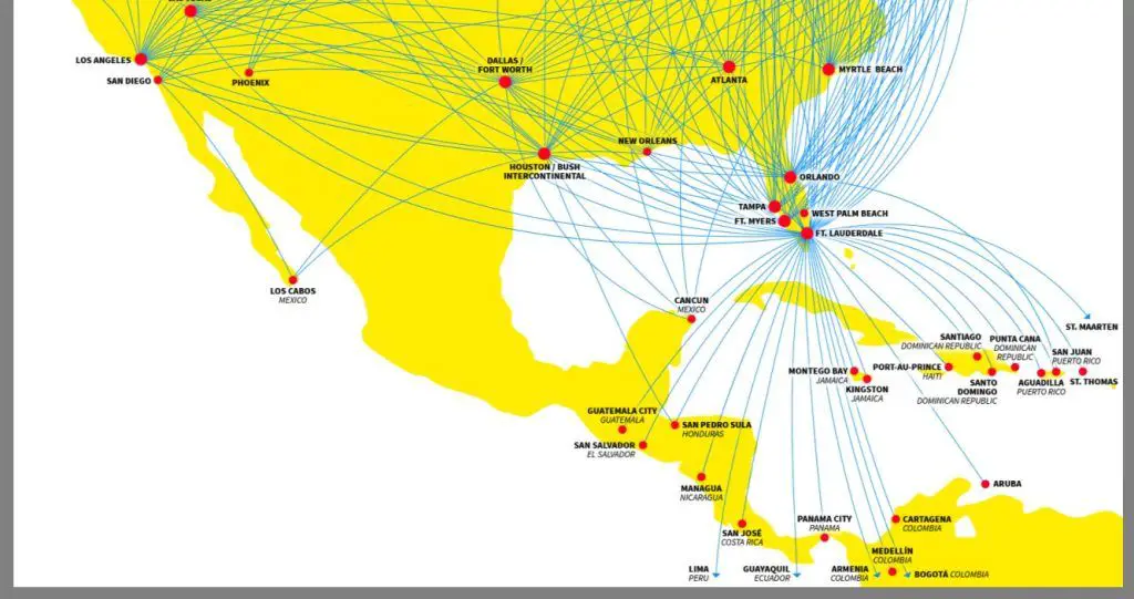 Mapa de rutas Spirit Airlines