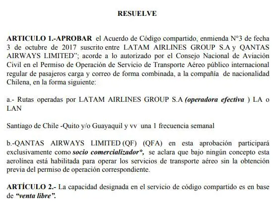 LATAM Airlines Qantas Code share codigo compartido