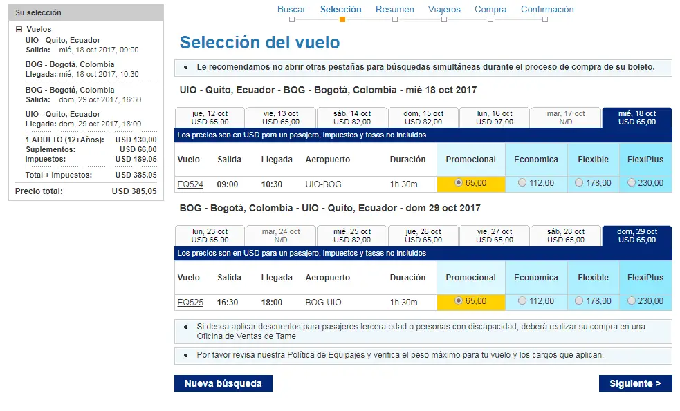 Vuelos Tame Quito Bogotá Colombia Ecuador