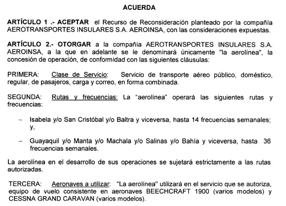 AEROINSA vuelos taxi aéreo Ecuador