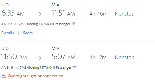 American Airlines itinerario Quito Miami vuelo