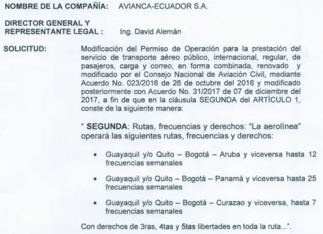 Avianca Ecuador Quito Guayaquil Bogotá Curazao