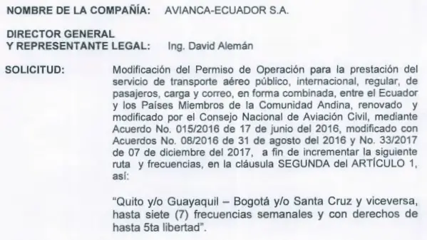 Avianca Ecuador Quito Guayaquil Bogotá Santa Cruz Bolivia
