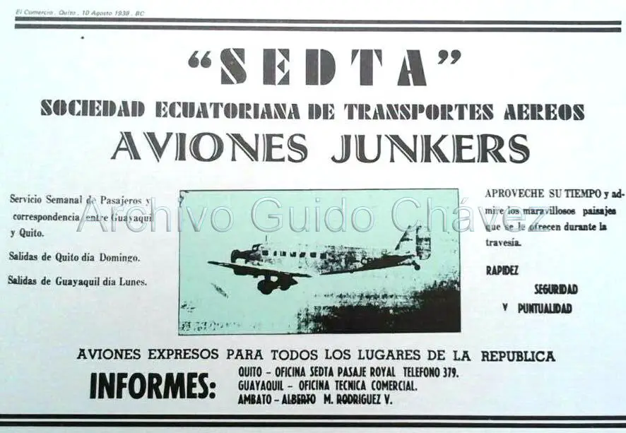 SEDTA sociedad ecuatoriana de transportes aereos Ecuador Lufthansa Junkers