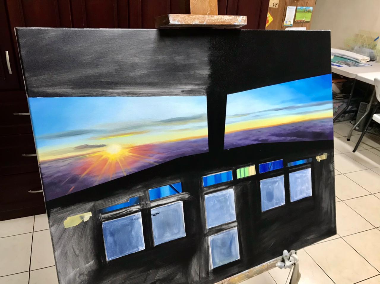 pintura cabina de avion cuadro obra de arte