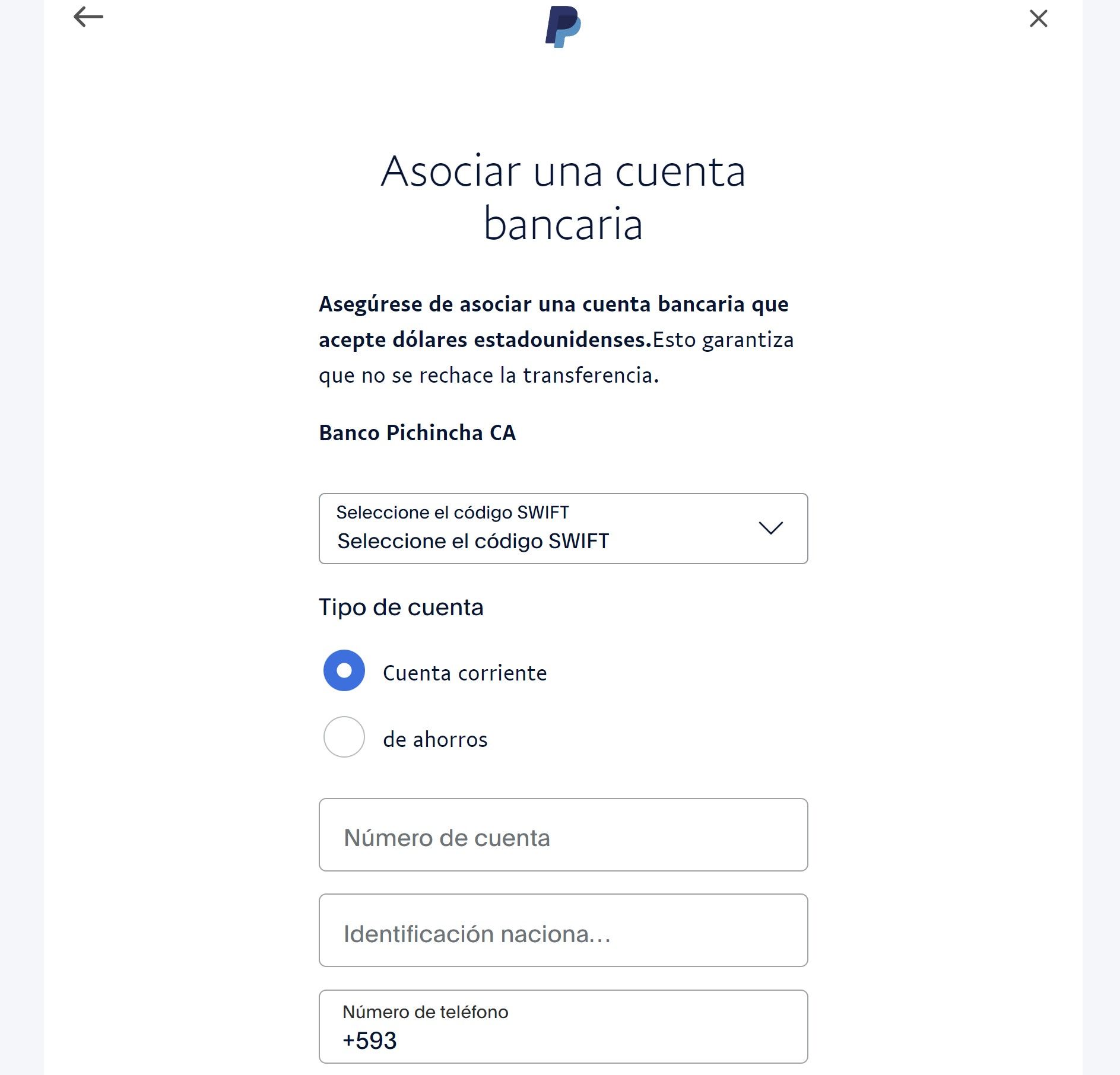 asociar cuenta bancaria Pay Pal