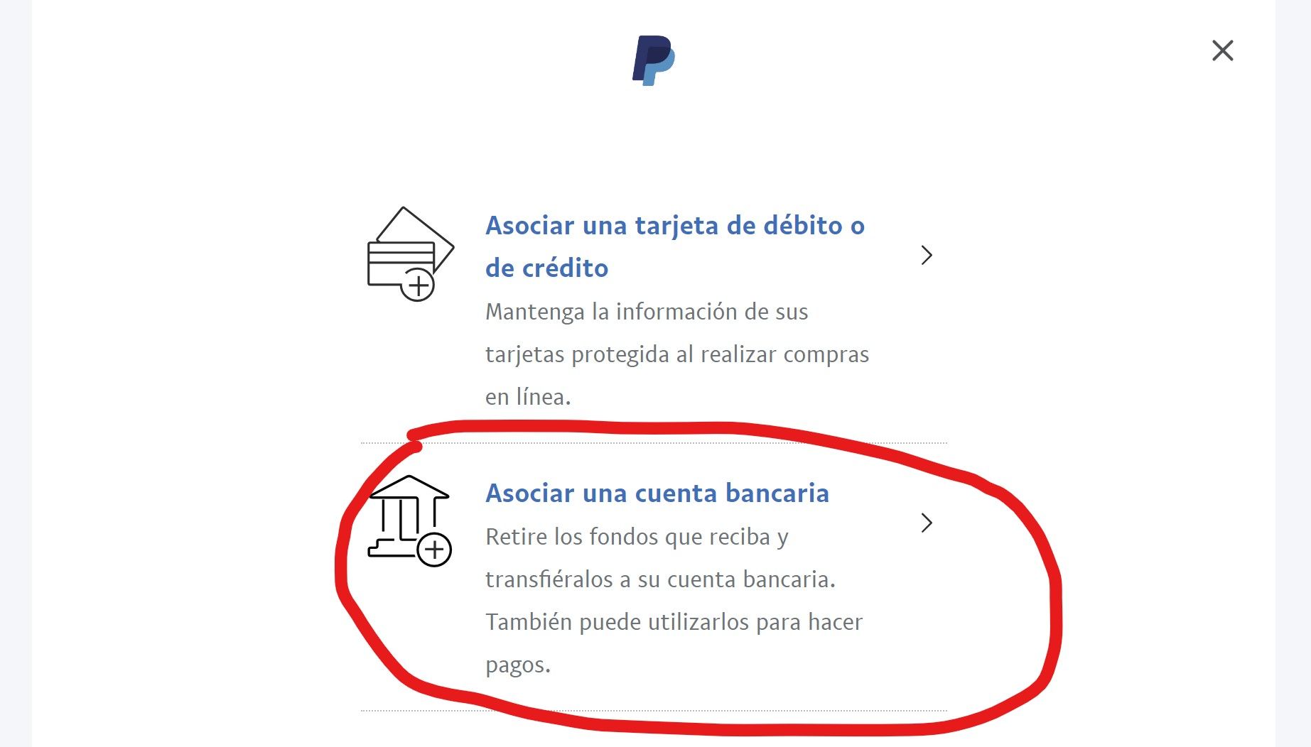 asociar cuenta bancaria Pay Pal