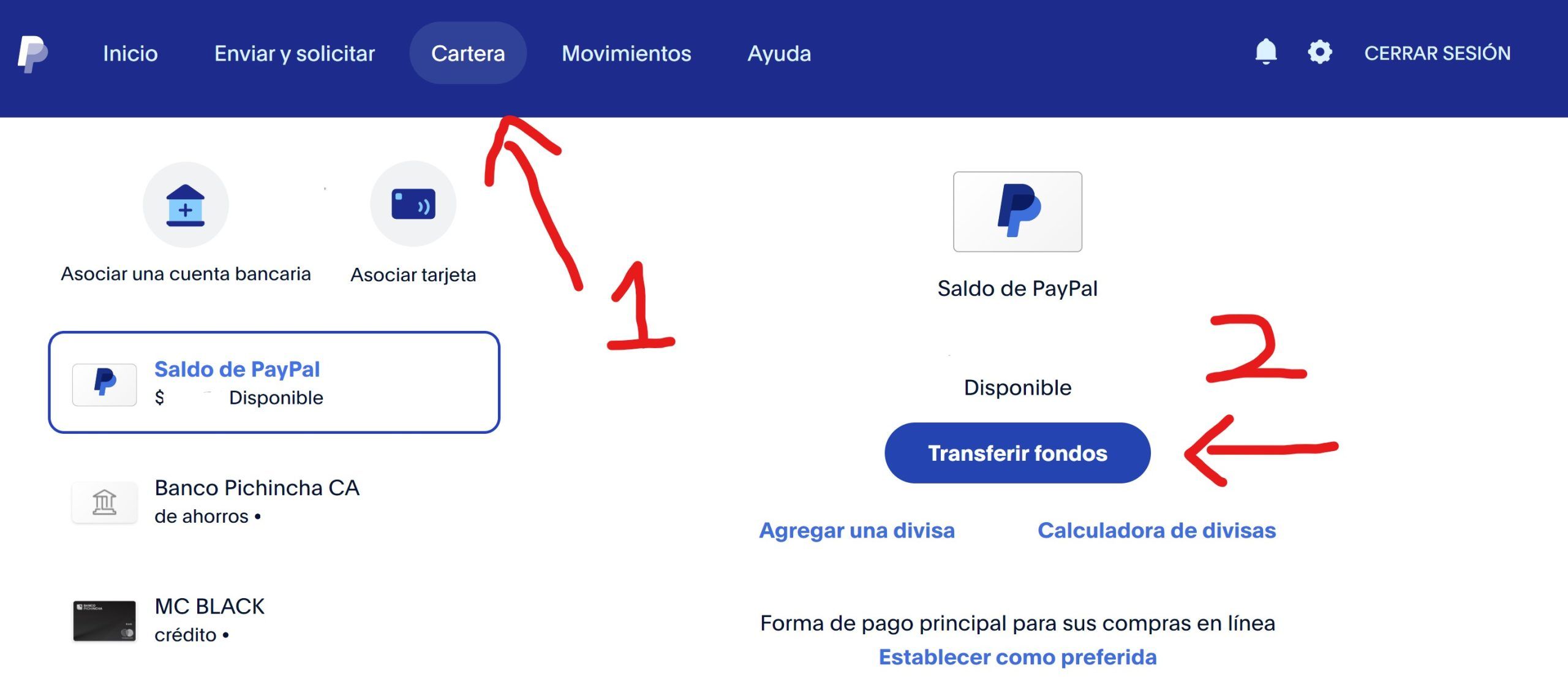 transferir saldo de pay pal a una cuenta de banco local ecuador