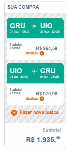 precio costo vuelos GOL Brasil Sao Paulo Quito