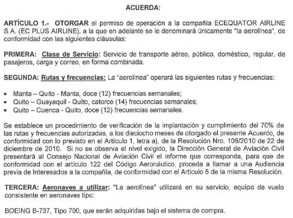 ecquator airlines ec plus airlines rutas nacionales