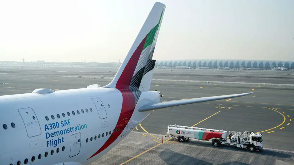 a380 saf 100% combustible sostenible aviación Airbus Emirates