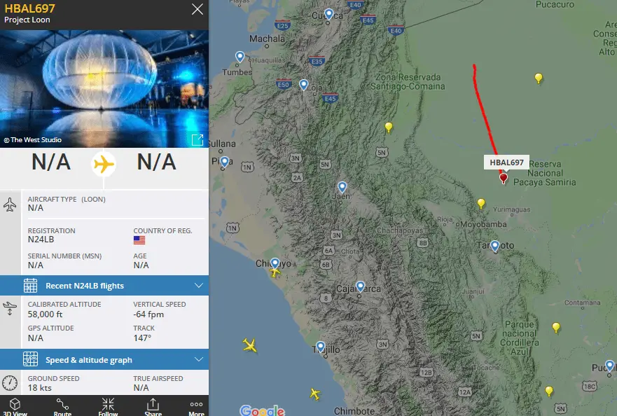 google loon flight radar 24