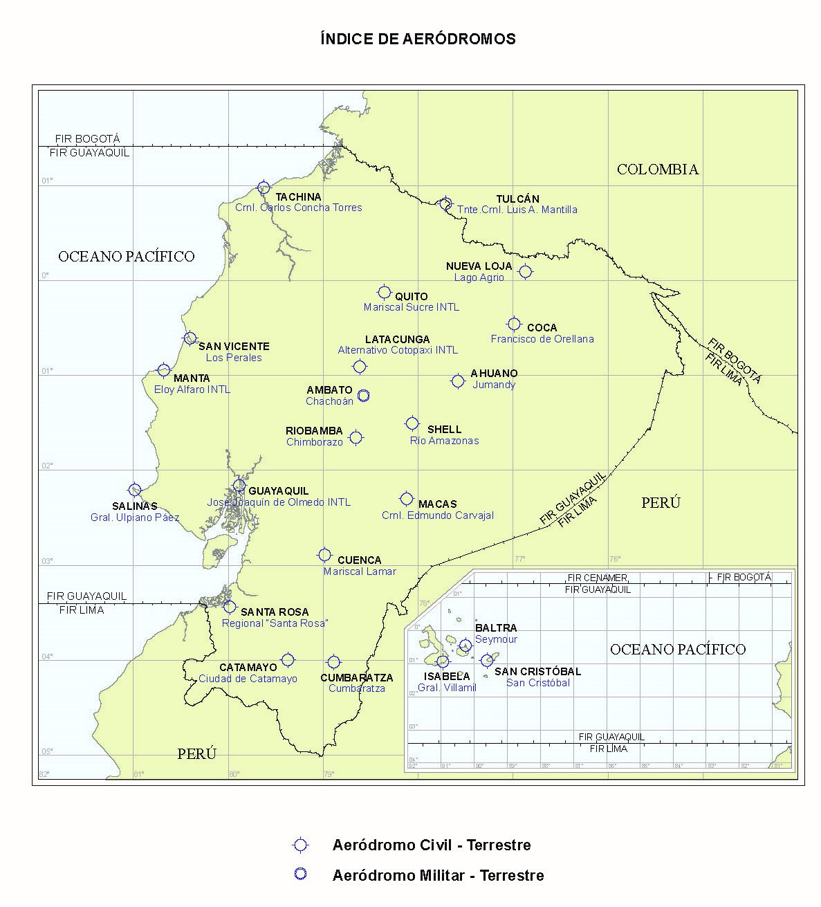 mapa de aeropuertos del Ecuador