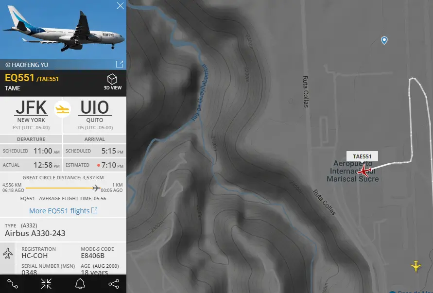 ultimo vuelo Tame Nueva York Quito Airbus A330 HC-COH